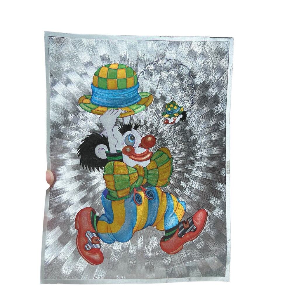 Vintage Clown Dufex Foil Print 80s Unframed 654435 FJ Warren Ltd Kitsch